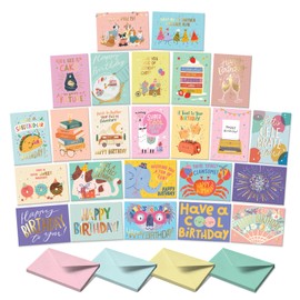S&O Box of Birthday Cards with Envelopes - 24 Unique Happy Birthday Cards Bulk with Envelopes - Colorful Birthday Cards Bulk for Office & Home - Assorted Birthday Cards with Envelopes - 4x5.5”