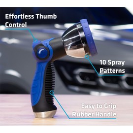 VIKING VIKING Hose Nozzle, Garden Hose Nozzle with 10 Spray Patterns, Adjustable Heavy Duty Thumb Control for Washing Car, Watering Plants, Washing Pets, and Home Use