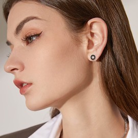 ChicSilver 9MM Simple Small Black Stud Earrings 925 Sterling Silver Minimalist Circle Earrings Hypoallergenic Black Earrings for Women Sensitive Ears