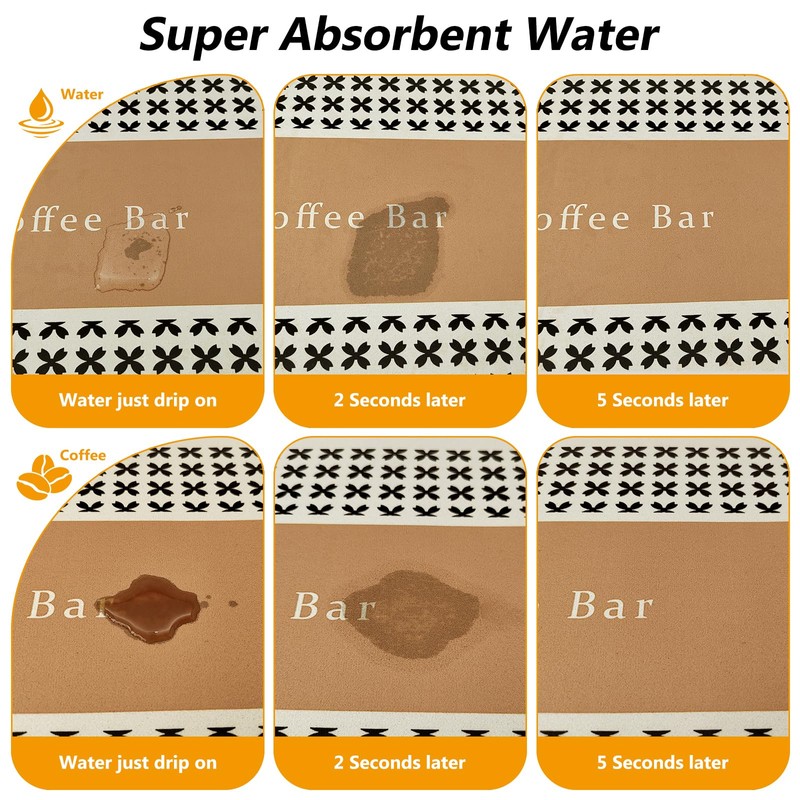 Coffee Bar Mat Hide Stain Rubber Backed Absorbent Drying Mat