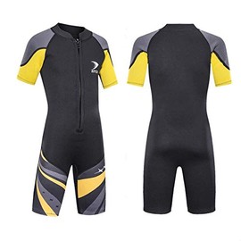 ZCCO Kids Wetsuit 2.5mm Neoprene Short Sleeve, Youth Boy's and Girl's One Piece Shorty Wetsuit for Diving,Swimming,Surfing(Yellow Black, S) …