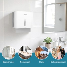 PLUSSEN Paper Towel Dispenser for Paper Towels, Commercial Bathroom & Kitchen Dispenser, Z-Fold / Multifold Capacity 200 Sheets, Paper Towel Dispenser No Drilling (6008 White)