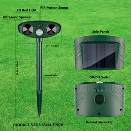 2 Pack Solar Animal Repellent Ultrasonic, Cat Repellent Outdoor Deer Repellent Devices Motion Sensor Animal Repeller to Repel Cat Deer Squirrel Rabbit Dog Skunk Lawn Garden