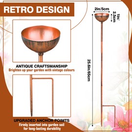 Teenyyou 6 Pcs Bee Watering Station for Garden Bee Metal Watering Cups Butterfly Water Feeder Small Insects Bath Bowl Cups Metal Stakes for Outdoor Garden Decor, Copper