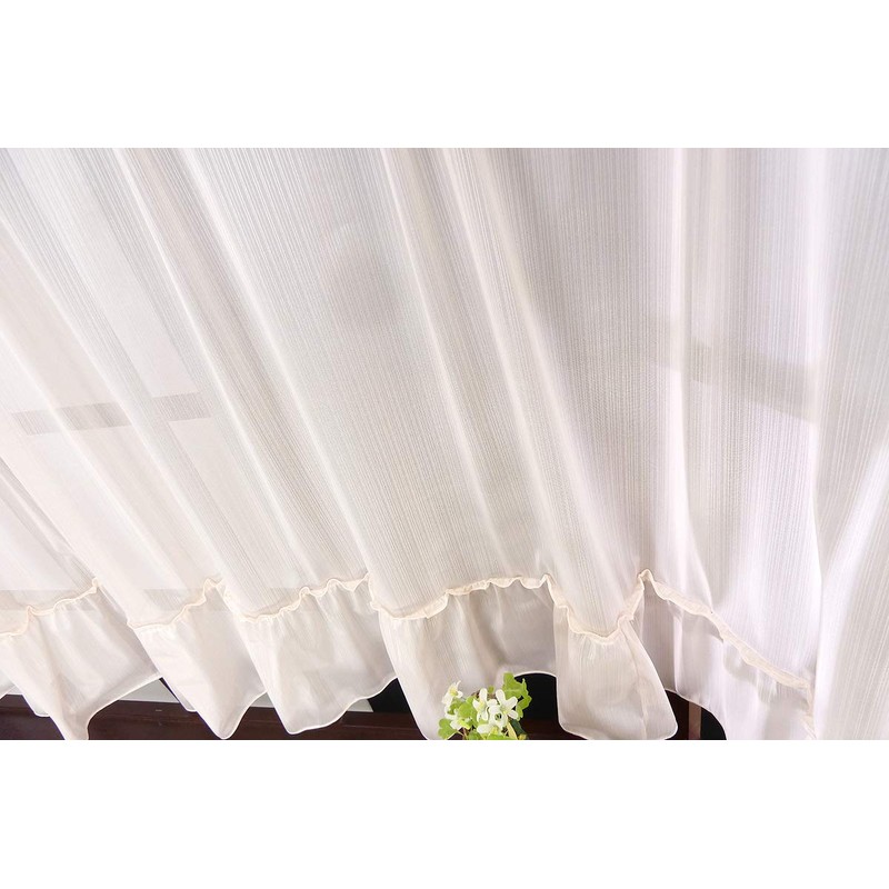 Straight lace curtain for bay window pinstripe pastel orange width
