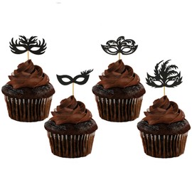Masquerade Party Decorations, 24 PCS Black Masquerade Masks Bulk, Mardi Gras Mask Prom Cupcake Topper Masquerade Decorations for Party Favor Supplies Shower Birthday Bachelorette Party Decor