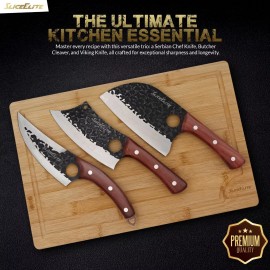 Chef Knife SliceElite 3-Piece Hand-Forged Butcher Knife Set: Chef, Cleaver, Viking Knives