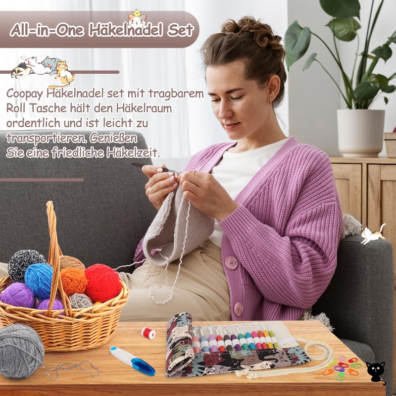 Coopay Crochet Hook Set with Roll Bag, 14 Pieces Crochet
