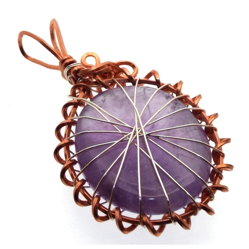 Amethyst Gemstone Copper Spirograph Wire Wrapped Pendant