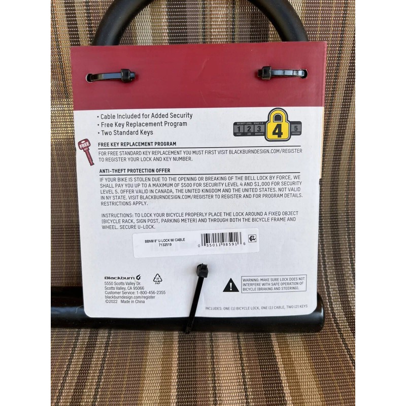 Blackburn New Blackburn 8" U-Lock with 4' X 8MM Cable