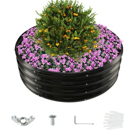 YSEJOMP 36 Inch Diameter Galvanized Garden Raised Bed/Plant Box/Fire Pit Ring - 0.8mm Thick,12 Inch Tall,Perfect for Planting a Variety of Flowers,Herbs,Vegetables (Black, 36 Dia X 11.5 inches)