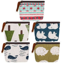 FRIUSATE Pack of 5 Mini Purse Canvas Small Purse Children's Coin Purse Small Coin Bag Multifunctional Cosmetic Bag with Zip for Cosmetics Key Chain Coins Money Cards, multi-coloured
