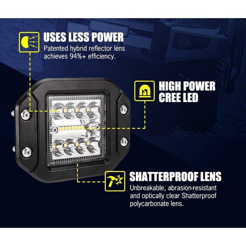 LIGHTFOX 2 PCs Flush Mount LED Pods 5 Inch 30°