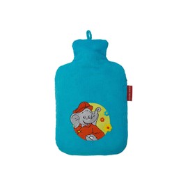 Hugo Frosch Benjamin Blümchen Children's Eco Hot Water Bottle 0.8 L with Corduroy Cover Turquoise