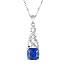 Lwsary Infinity Celtic Knot Necklace 925 Sterling Silver Irish Pendant Princess Cut Sapphire Necklace September Birthstone Jewelry for Women