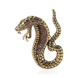Retro Crystal Cobra Snake Brooch Rhinestone Animal Statement CZ Lapel Pin Fashion Jewelry Suit Accessories Vintage Punk Boutonniere Corsage for Hat Tie Scarf Pins for Men Women Art Deco (Gold)