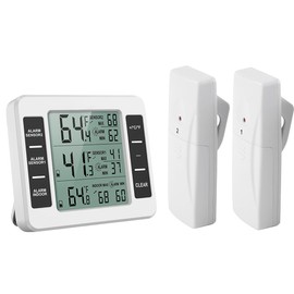 Wireless Digital Audible Fridge Thermometer Freezer Thermometer with 2-Piece Sensor Minimum Maximum Display Temperature Alarm