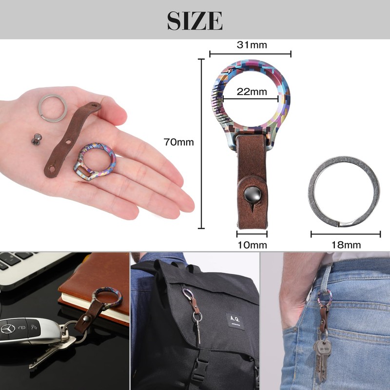 [Live Field] Titanium Alloy Key Chain, Genuine Leather Strap, Carabiner