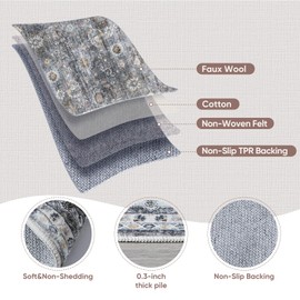 Rugcomf 9x12 Rug Washable Boho Rug Soft Large Area Rug Non-Slip Non-Shedding Faux Wool Vintage Rug for Living Room, Farmhouse, Dining Room, Indoor, Kids Playroom (Grey and Brown)