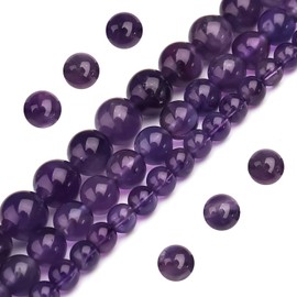 Filluck Cuentas de cristal de amatista natural de 8 mm, cuentas moradas pulidas, redondas, suaves, curativas, para hacer joyas de 15 pulgadas (amatista, 8 mm)
