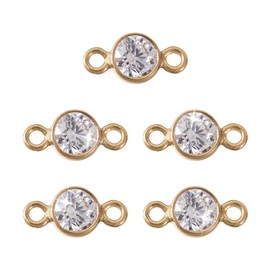 Brass Cubic Zirconia Connector Charms Cheriswelry 3Pcs Real Gold Filled Tiny Flat Round Pendant Link 8x4.5mm for DIY Necklace Bracelet Earring Jewelry Making