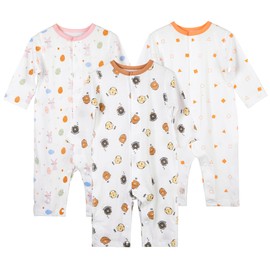 COOKY.D Baby Summer Outfits 3 Packs Long Sleeve Cotton Romper Jumpsuit Infant Girl Sleepsuit,3-6 Months,Orange Bear Rabbit