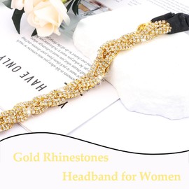 Tihebax Gold Adjustable Rhinestone Headband for Women, Elastic Gold Headpiece with Rhinestones, Crystal Braided Chain 70s Headbands for Women, Disco, Parties, Daily Decor