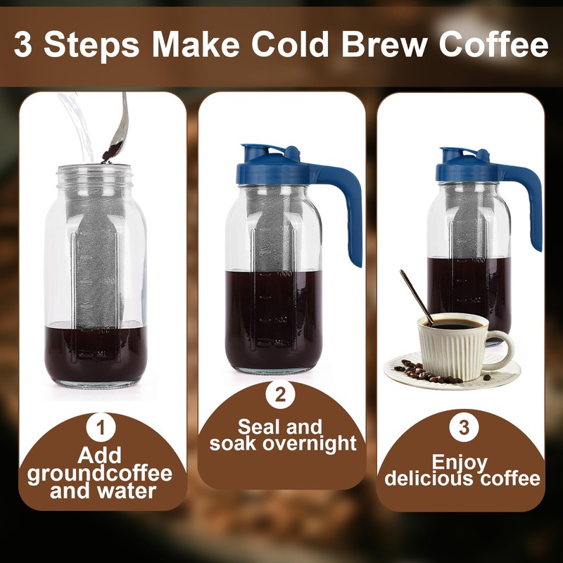 Cold Brew Coffee Maker Pitcher,32 Oz Glass Mason Jar Pitcher