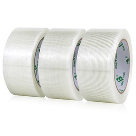 BOMEI PACK Fiberglass Tape Filament Strapping Tape, Strong Reinforced Packing Tape, 1.88 Inch x 30 Yards, 3 Rolls