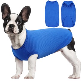 Hjumarayan Dog T Shirt - Thin Knitted Jumpers Soft Stretchy Clothes for Small Dogs Shirts, Striped Tshirt for Maltese, Shih Tzu, Bichon Frise, Mini Dachshund (Sapphire Blue S)