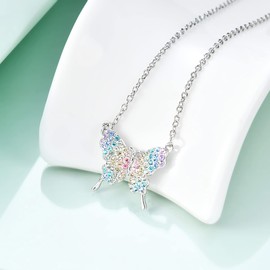 luomart Dainty Rainbow Butterfly Necklace Gifts for Girls Women,Dragonfly Bee Pendant Necklaces Jewelry Gift for Sister Mom Friends (Rainbow Amethyst Butterfly)