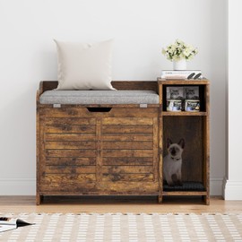 GAOMON Cat Litter Box Enclosure, Large Hidden Litter Box Furniture with Top Opening, Cushion, Storage Shelf, Litter Mat, Wooden Pet House End Table for Cats - Brown