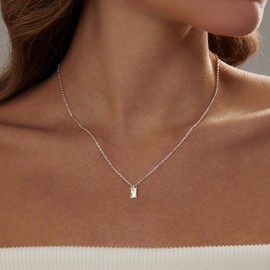 HERIER Diamond Necklaces for Women Silver Plated Dainty Silver Birthstone Necklace Simple Silver CZ Diamond Choker Necklaces for Women Trendy Silver Necklace Jewelry Gifts for Women