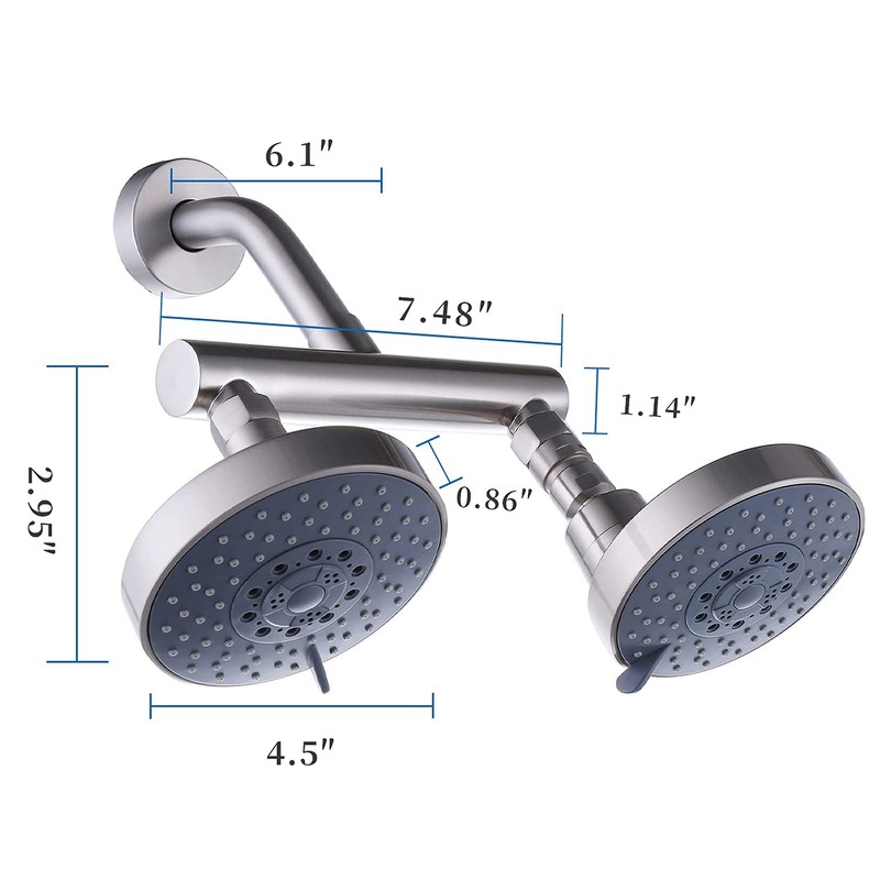 AZOS Double Shower Head with Shut-Off Valve, Bathathroom High Pressure