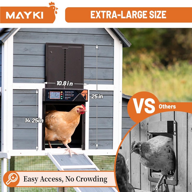 MAYKI Automatic Chicken Coop Door Solar Powered, Accessories Extra-Large with