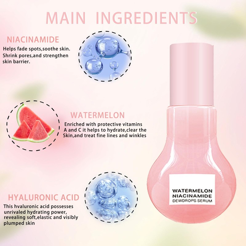 Watermelon Niacinamide Moisturiser Serum, Dew Drops Face Serum, Watermelon Glow