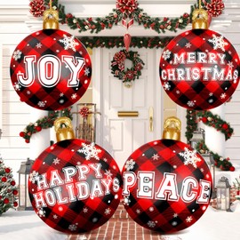 4 Pcs 25 Inch Giant Inflatable Christmas Ball Red Black Buffalo Plaid Inflatable Ball Giant Inflatable Ornaments Outdoor Christmas PVC Inflatable Decorated Xmas Yard Decorations for Garden Decor