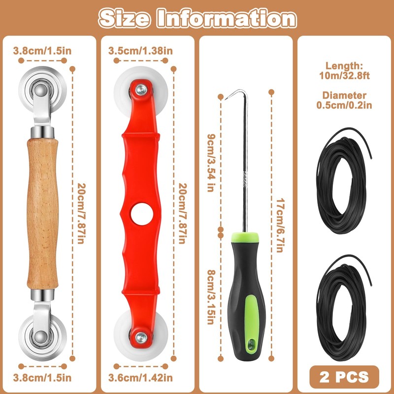 5Pcs Window Screen Spline Roller Tool with Wooden Handle &