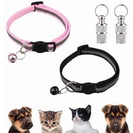 Reflective Cat Collar with Bell,Cat Collars Quick Release,Reflective Cat Collars Quick Release,Safe Quick Release Cat Collar,with Name Tag,Anti-Lost Tags,Adjustable 7.5''-12.5'' (Black + Pink)