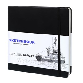 Square Sketch Book 60 Sheets, Sketchbook with 200GSM Thick Paper - Black Hardback Art Drawing Pad for Sketching, 20 x 20 cm, 120 Pages