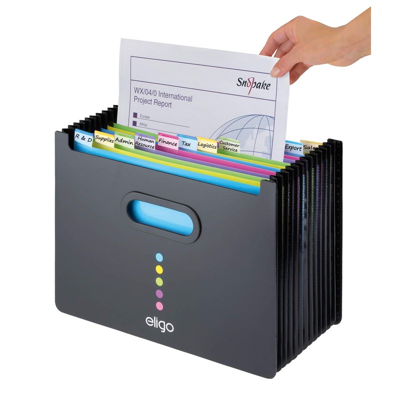 Snopake A4 Eligo Landscape Desk Expander/Organiser 13-Part – Black [Pack