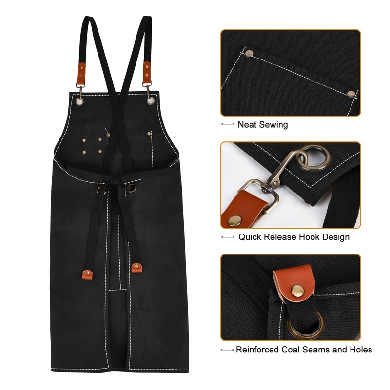 APRONPANDA Cross-Back Chef Aprons for Men Women with Pockets,Cotton Canvas
