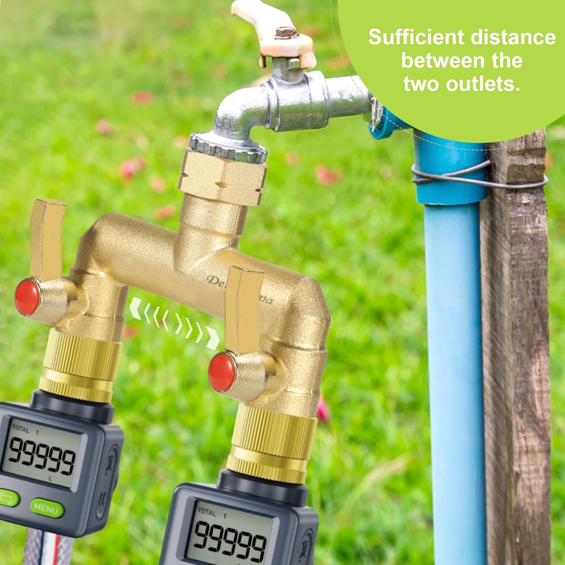 Heavy Duty 2 Way Garden Tap Splitter Full Flow, Brass