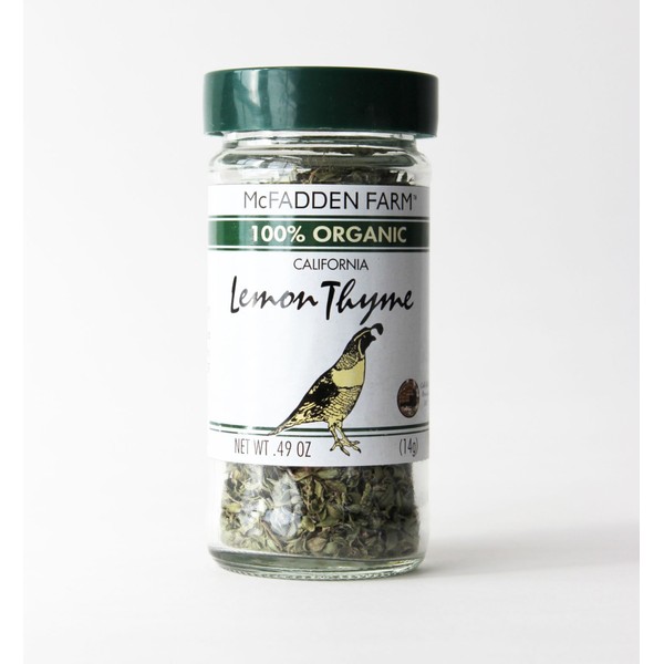 McFadden Farm Organic Lemon Thyme, Dried Herb, Grown and packed in the U.S.A., 0.49 oz. in glass jar