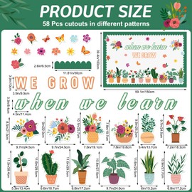 Mooliwe 58 Pcs Summer Plant Bulletin Board Set When We Learn We Grow Greenery Bulletin Board Classroom Decorations Positive Paper Cutouts Potted Eucalyptus Succulent Cutout for Back to School Decor