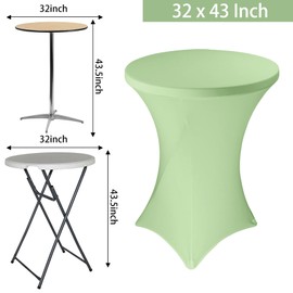 JALANCY 6 Pack Cocktail Spandex Tablecloth 32"x43" Sage Green Stretch Square Corners Cocktail Table Cover, Cocktail Table Cloth Fitted High Top Round Table for Bar Wedding Birthday Party Banquet