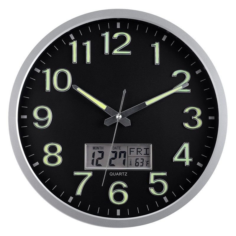 Plumeet Night Light Wall Clock, 14’’ Large Bedroom Wall Clocks
