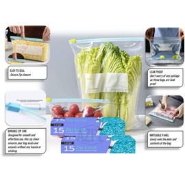 30 Slider Zipper bags, Large Food Storage Freezer Bags (4.5L) Reusable Zip Lock Bags Large For Food Storage, Sandwich Bags, Food Grade bags, Multi Use for Travel, Home, Office use.