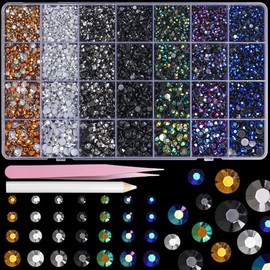22300Pcs Black Gold Silver Rhinestones for Bedazzling, 3mm-6mm Jelly Bedazzling Resin Gems, AB Black Gems Pearl Bedazzling Kit for Crafting Nails Face Makeup Crafts Tumblers