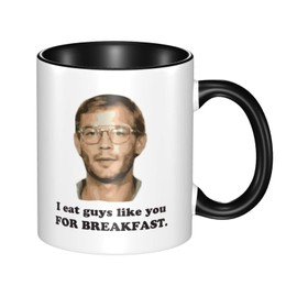 AZKSUN - Taza de cerámica de doble color de 11 onzas, Jeffrey Dahmer, I Eat Gus Like You para el desayuno, asesino en serie, líder de culto, humor oscuro, divertida taza de café (negro)